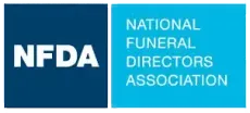 NFDA logo with white letters on dark blue beside “National Funeral Directors Association” on light blue