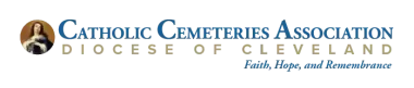 Catholic Cemeteries Association of the Diocese of Cleveland logo with dove icon and tagline “Faith, Hope, and Resurrection”