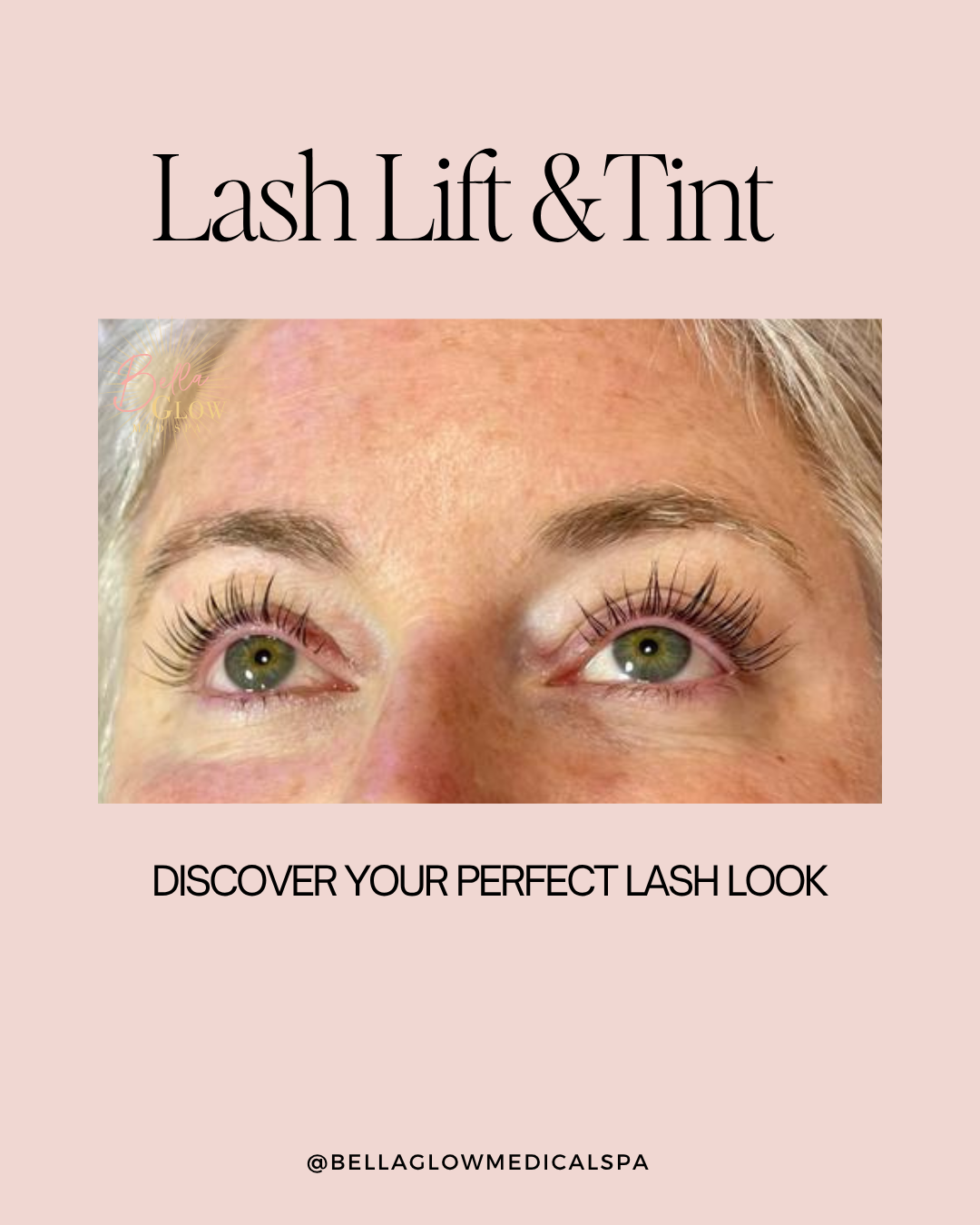 Eyes with lifted and tinted lashes; text reads 