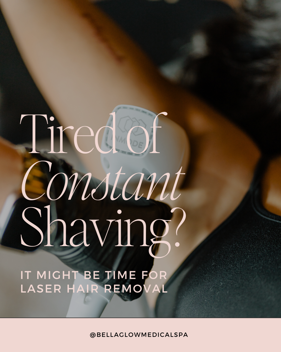 Woman in pink scrubs holding a device, smiling. Text: Smooth skin isn't a one-and-done, but worth it. Start now for summer.