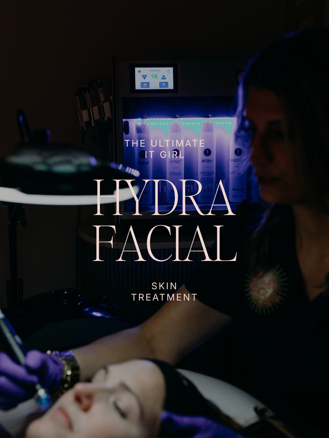 HydraFacial skin treatment: a person receiving facial care at a spa.