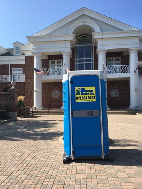 Portable Restroom in Front of the Building — Frankfort, IL — Perfect Potty, Inc.