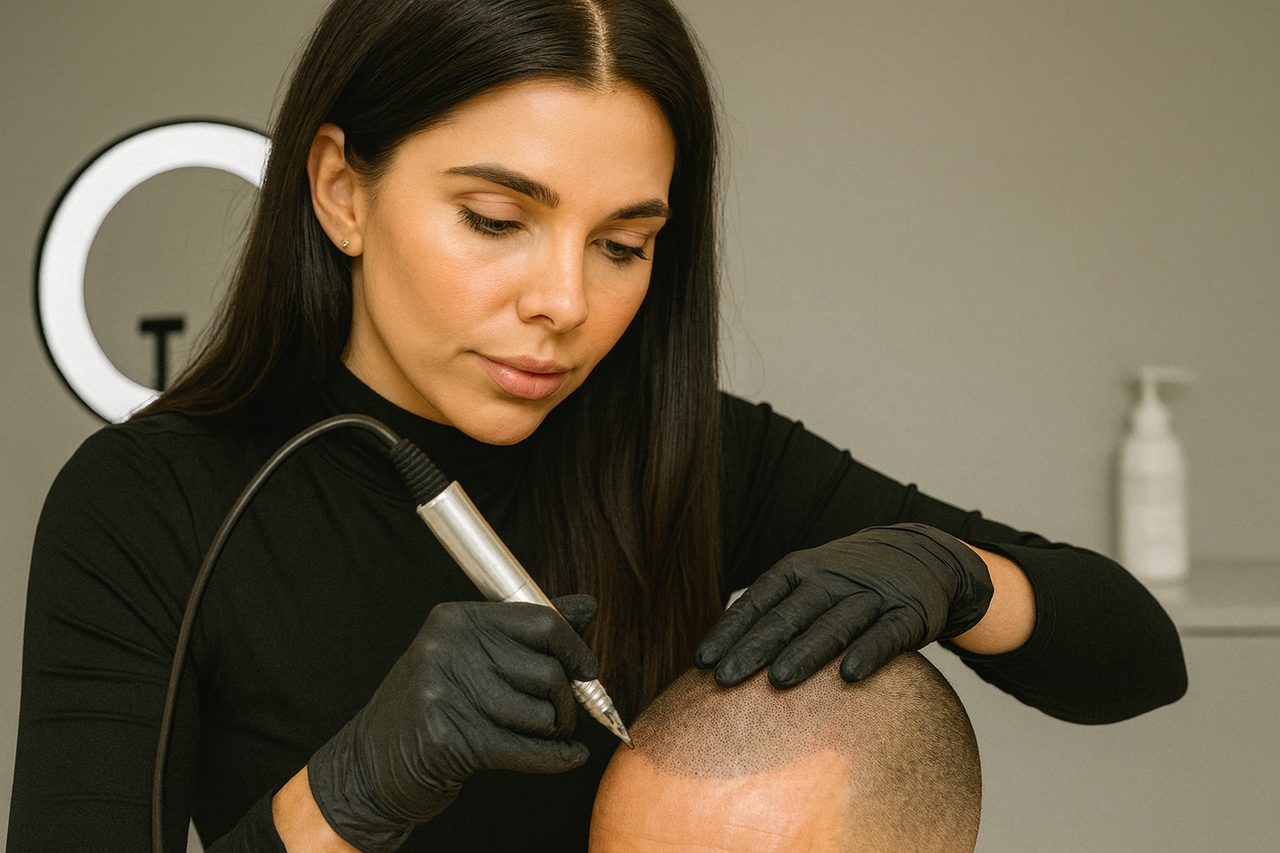 Eine Frau bekommt eine Botox-Injektion in die Lippen.