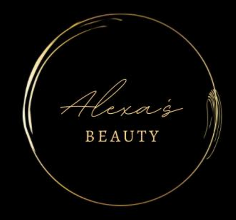 Das Logo für Alexas Beauty ist ein goldener Kreis auf schwarzem Hintergrund.