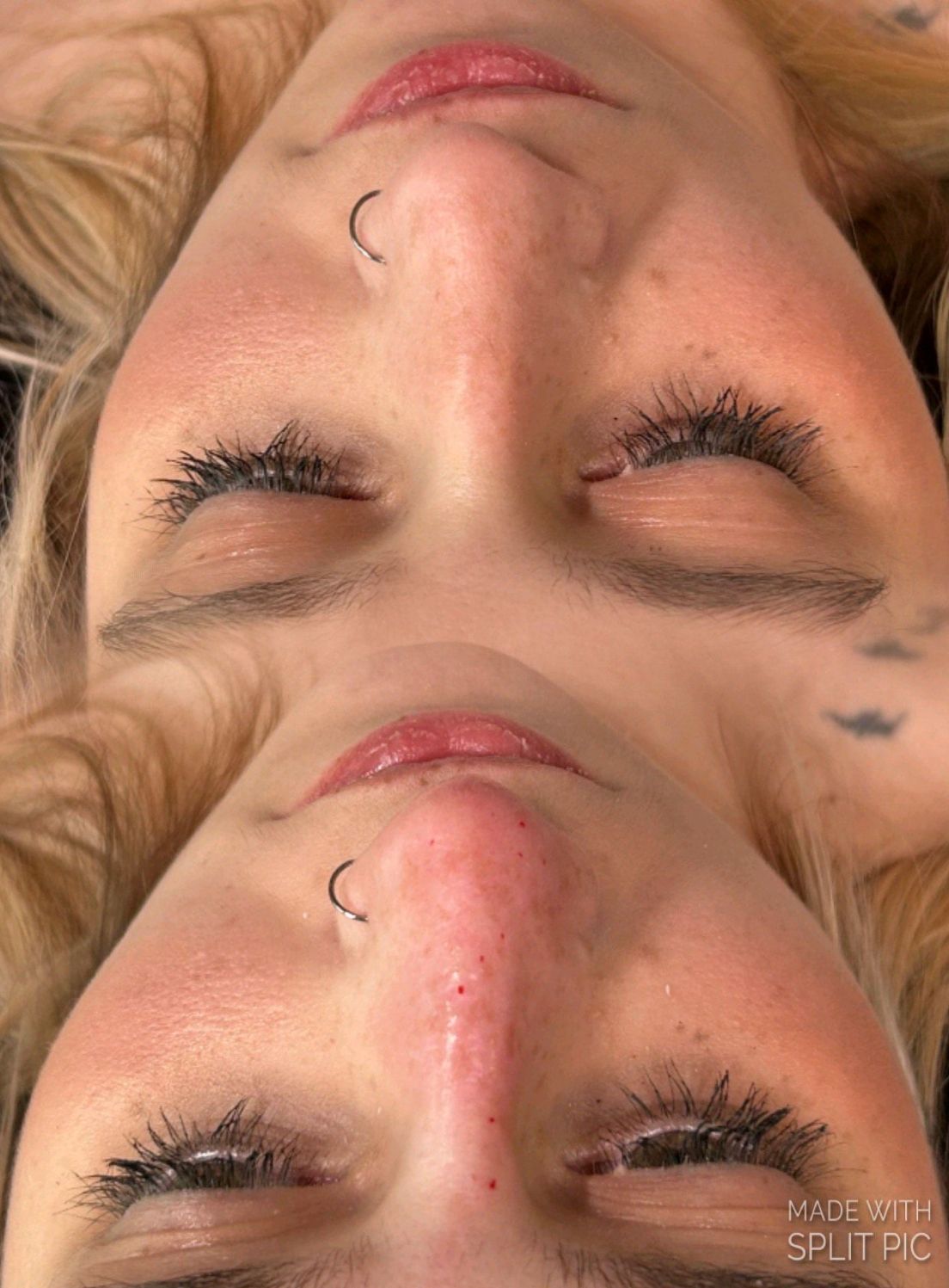 Eine Nahaufnahme des Gesichts einer Frau mit geschlossenen Augen.