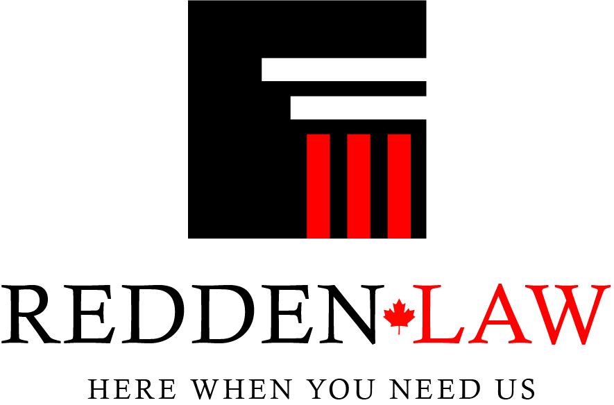 a logo for redden law here when you need us