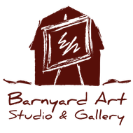 A logo for barnyard art studio and gallery