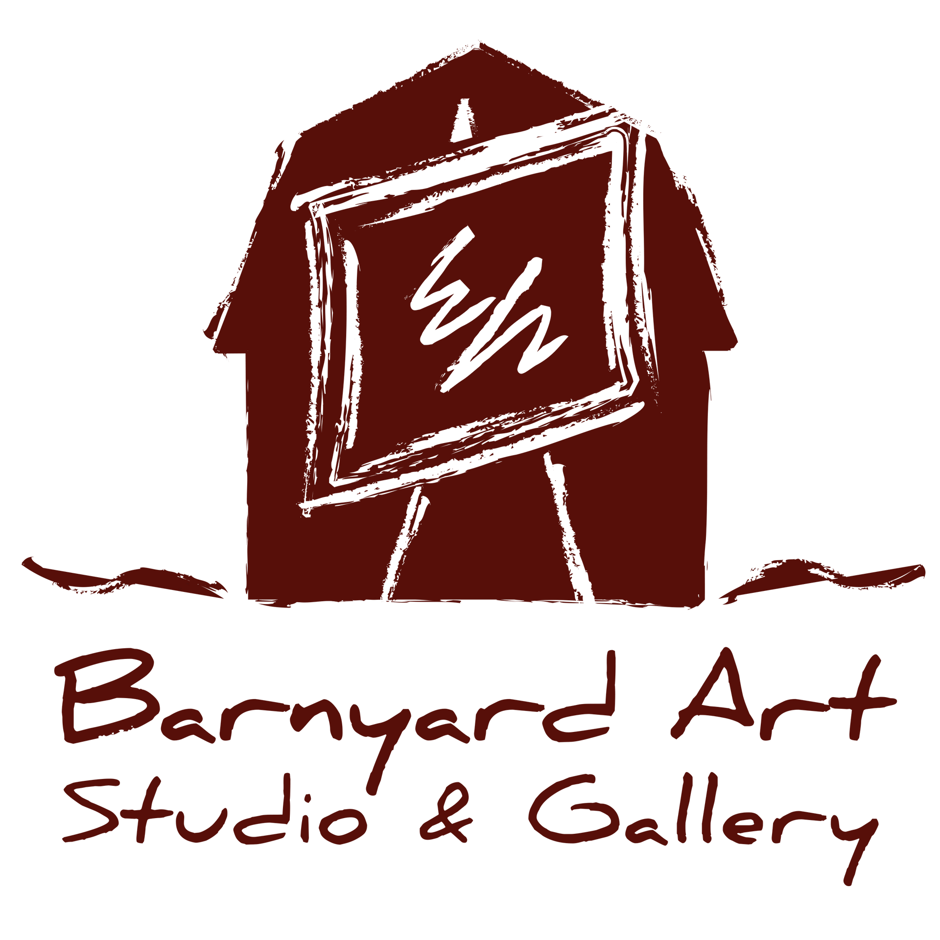 A logo for barnyard art studio and gallery