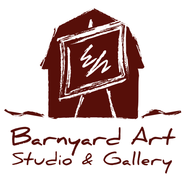 A logo for barnyard art studio and gallery