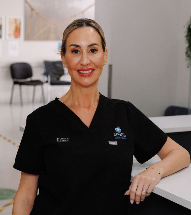 A Woman is Getting Her Eyebrows Trimmed With a Scalpel — Renew Laser Clinic in Taree, NSW
