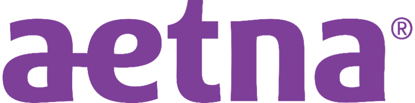 The aetna logo is purple and white on a white background.