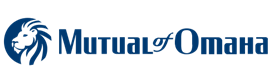 A blue logo for mutual of omaha with a lion on it