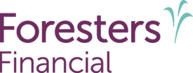 The logo for foresters financial is purple and green.