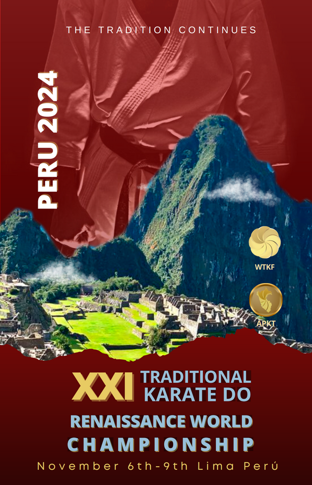 three posters for the peru 2024 traditional karate do championship
