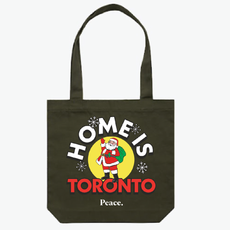 A tote bag with a picture of santa on it.