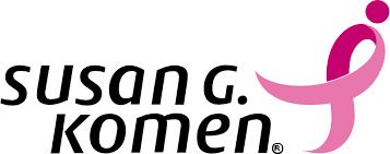 The logo for susan g. komen has a pink ribbon on it.