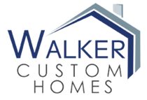 The logo for walker custom homes has a house on it