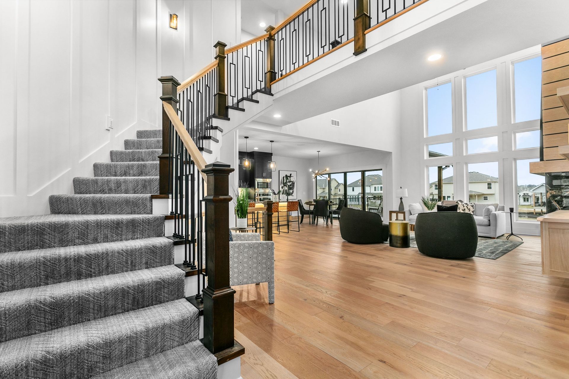 There are stairs leading up to the second floor of a house.