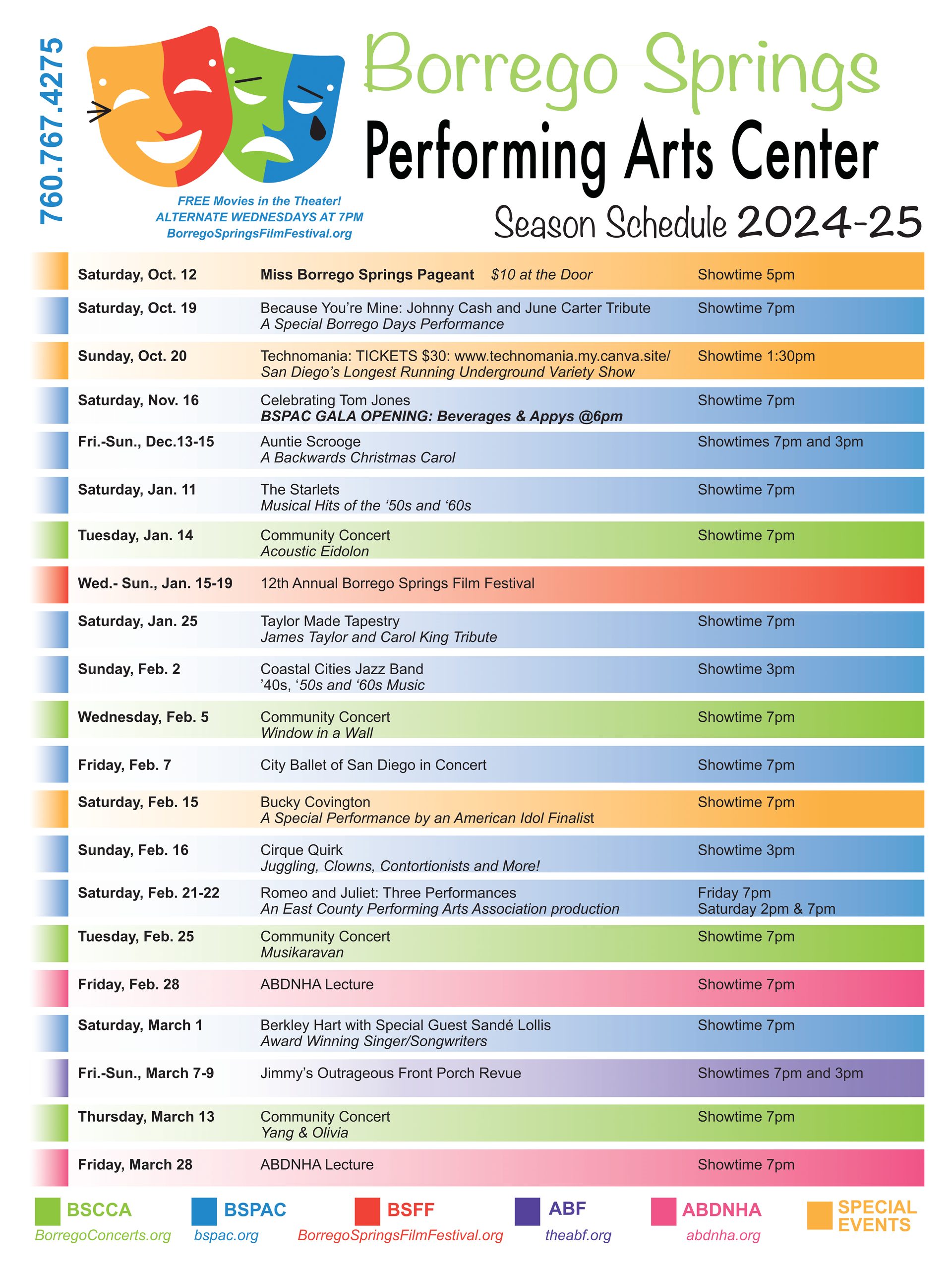 Borrego Springs Performing Arts Schedule