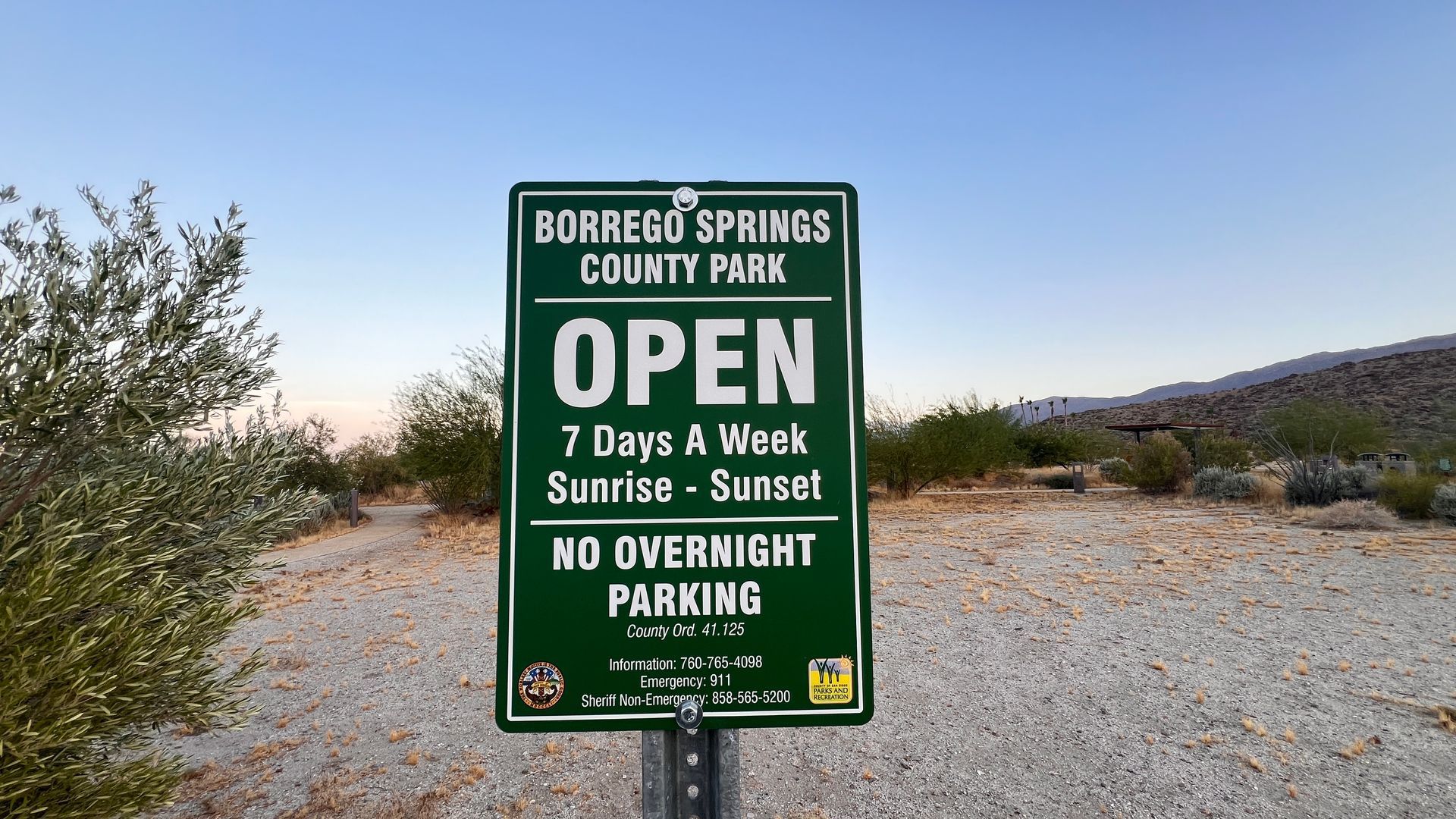 Borrego Springs County Park Signage