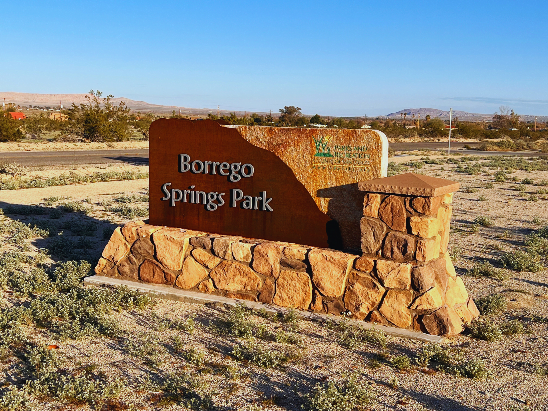 Borrego Springs County Park is perfect for stargazing, sports, and peaceful walks at night.