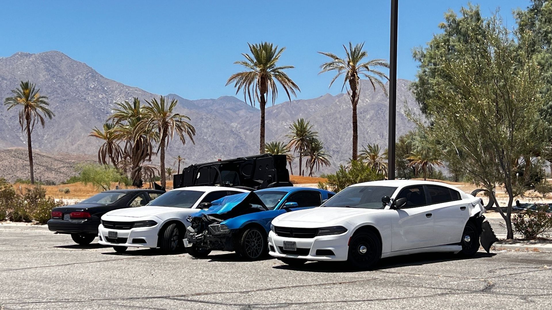 Crashed Cars Parked at Borrego Springs Resort - Paul Thomas Anderson Movie