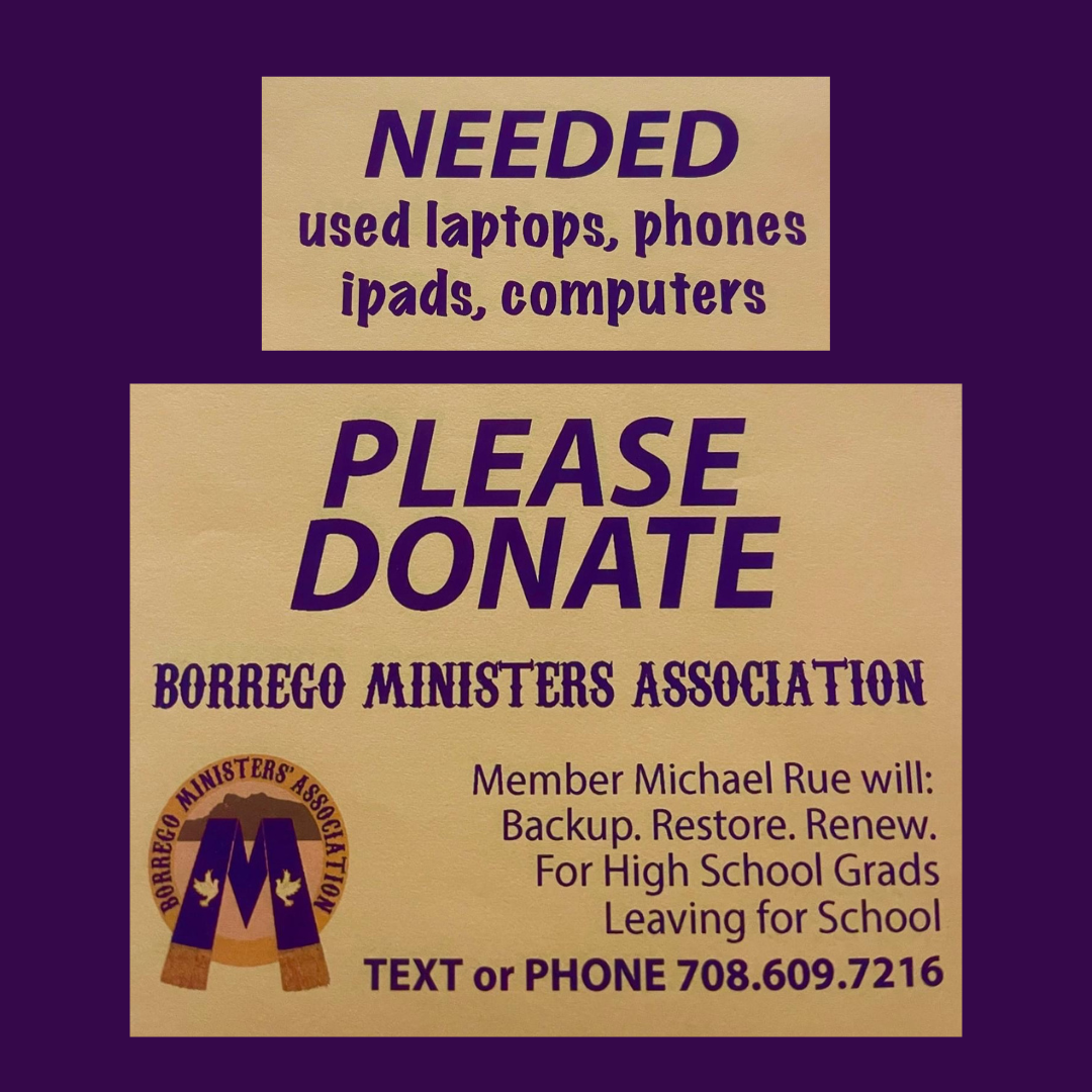Donate Electronics to Borrego Ministers Association