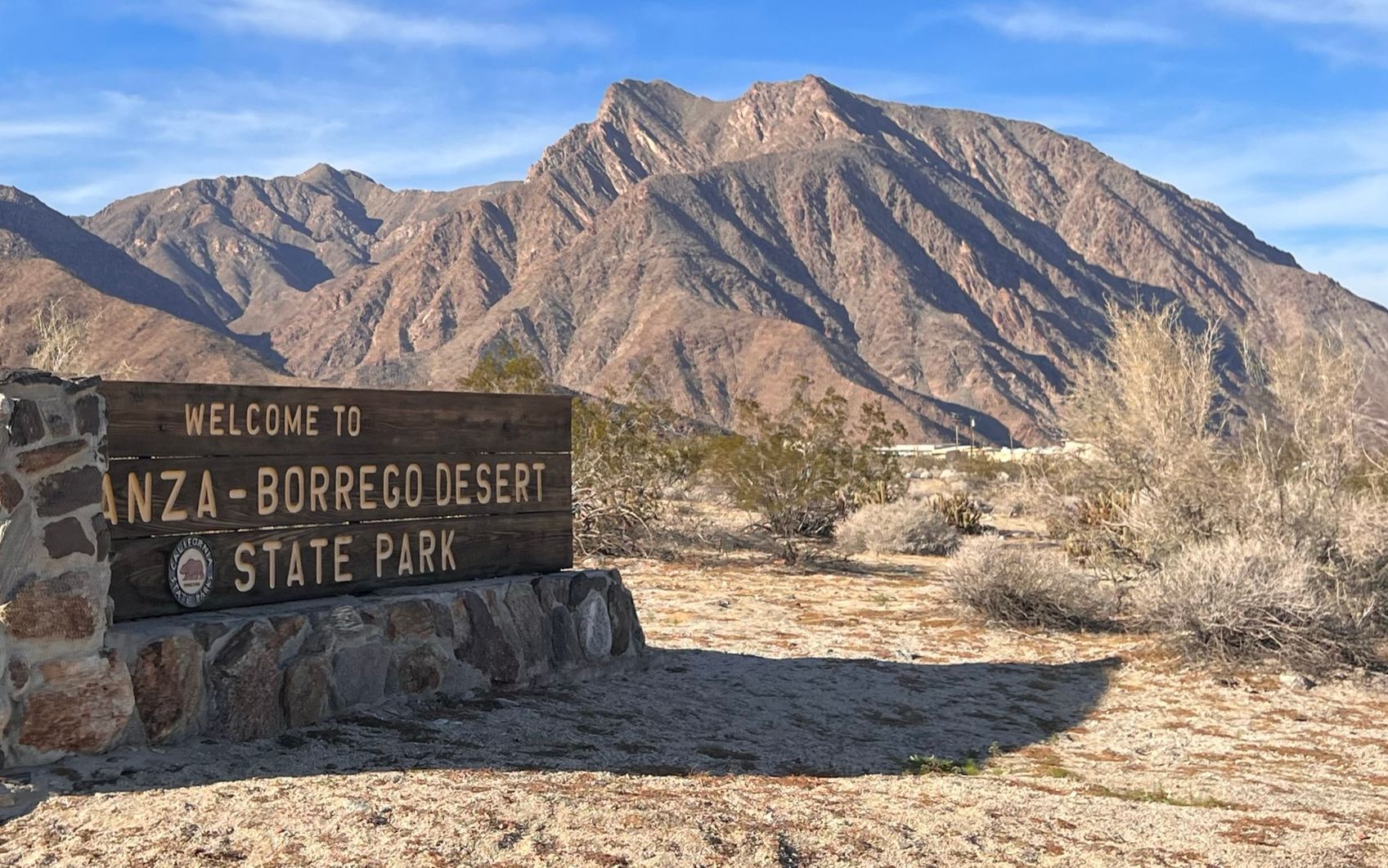 Anza Borrego State Park Sign and Indianhead mountain