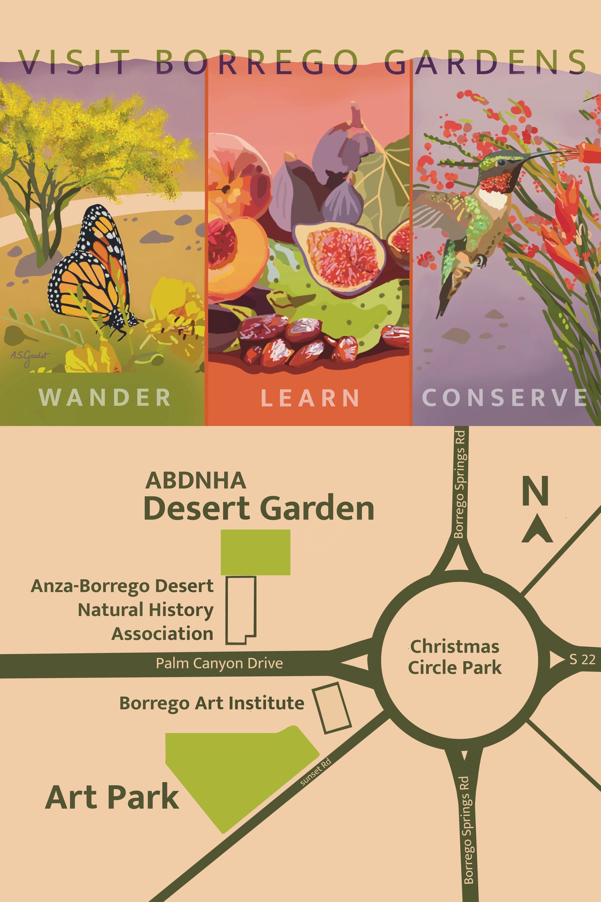 The ABDNHA Desert Garden and the ArtPark Garden at the Borrego Art Institute.