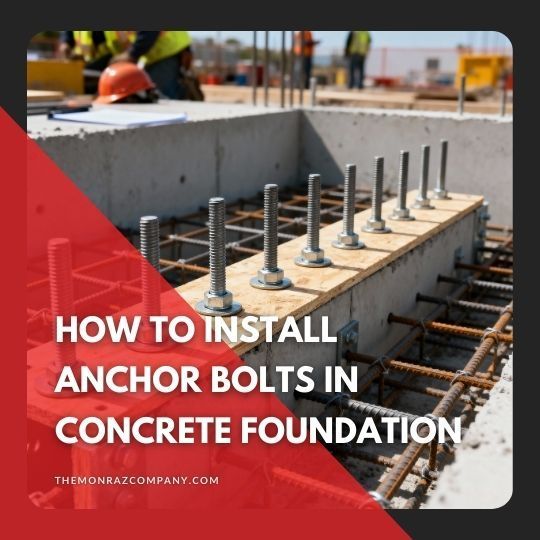 Contractor installing anchor bolts into concrete foundation