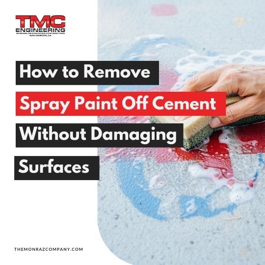 Contractor scrubbing spray paint off of cement