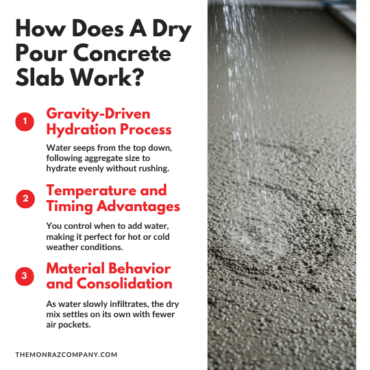 A poster that says how does a dry pour concrete slab work