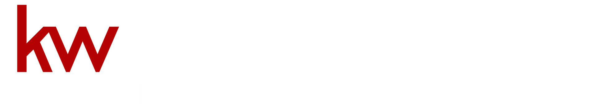 A red and white logo for a real estate company on a white background.