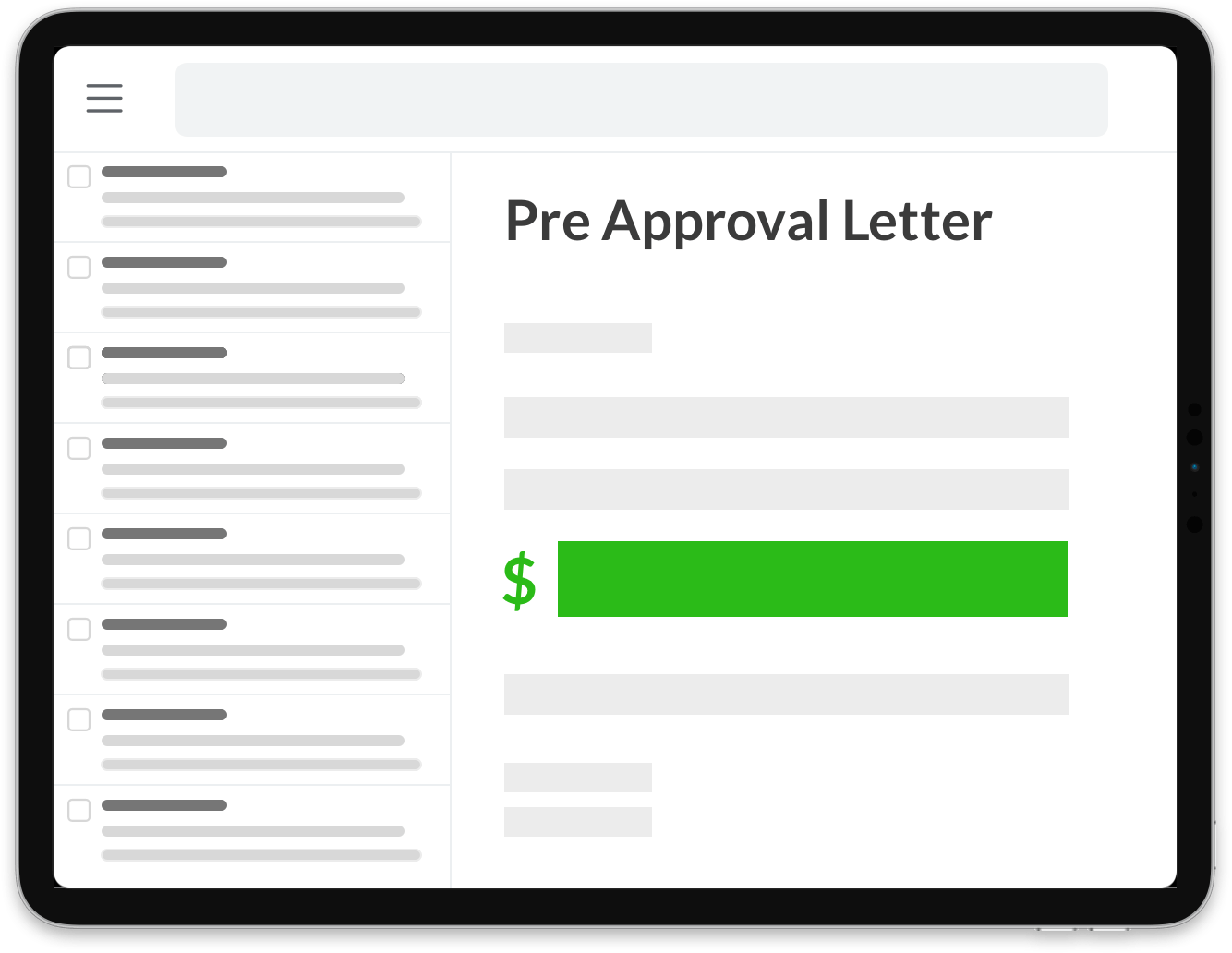 A tablet with a pre approval letter on it.