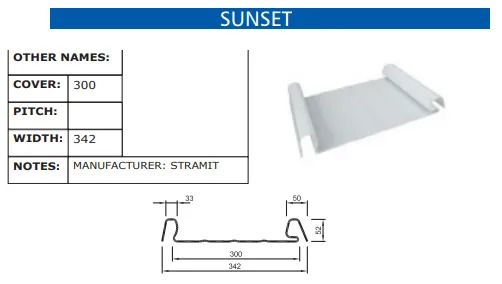 A picture of a sunset roof with other names and measurements
