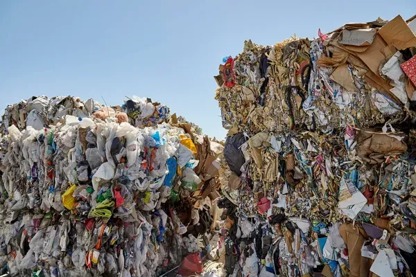 Two large piles of trash are stacked on top of each other.
