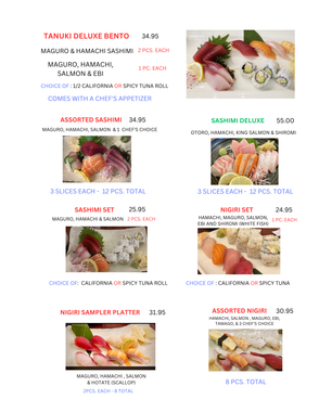 Tanuki Sushi Menu Bentos Platters Sets