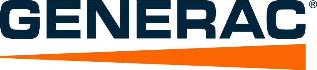 The Generac company logo in dark blue letters with an orange horizontal wedge shape underneath.