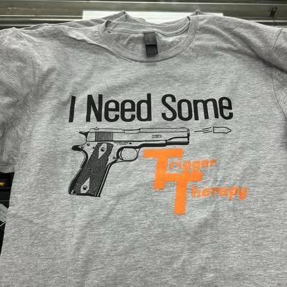 Gray t-shirt with text 