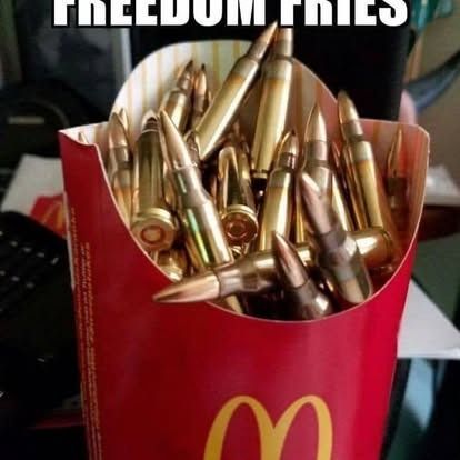 A McDonald's french fry container filled with rifle ammunition labeled 