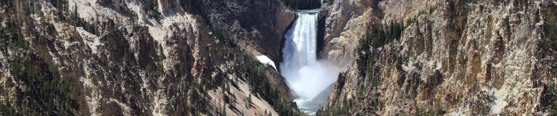 View of the majestic 309 foot Lower Falls at the Grand Canyon of the Yellowstone