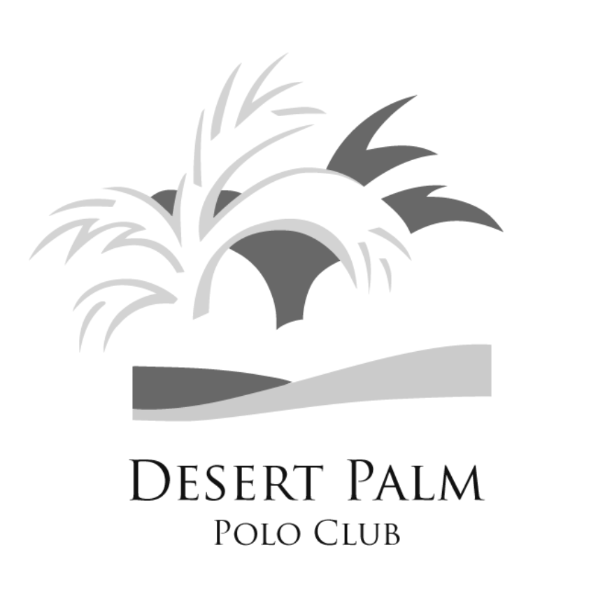 A black and white logo for desert palm polo club