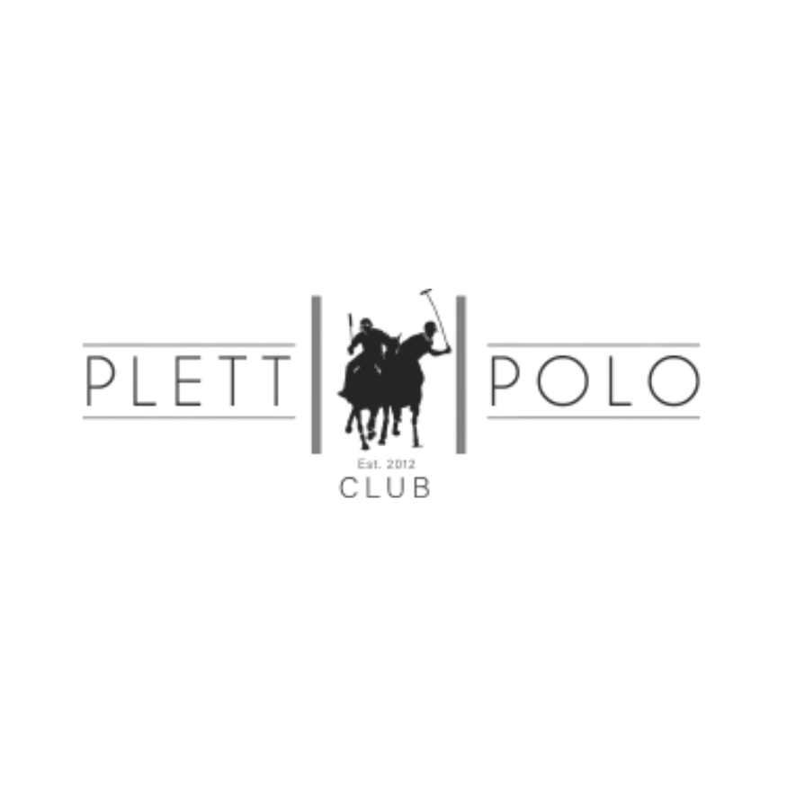 A logo for a polo club with two men riding horses.