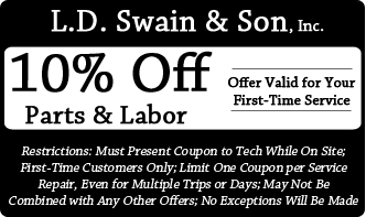 10% Off Parts & Labor,Offer Valid for Your First-Time Service. Restrictions: Must Present Coupon to Tech While On-Site; First-Time Customers Only; Limit One Coupon per Service Repair, Even for Multiple Trips or Days; May Not Be Combined with Any Other Offers; No Exceptions Will Be Made