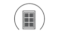 Une icône charpente en noir et blanc représentant une fenêtre dans un cercle.