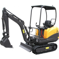 Une petite excavatrice jaune et noire est sur fond blanc.