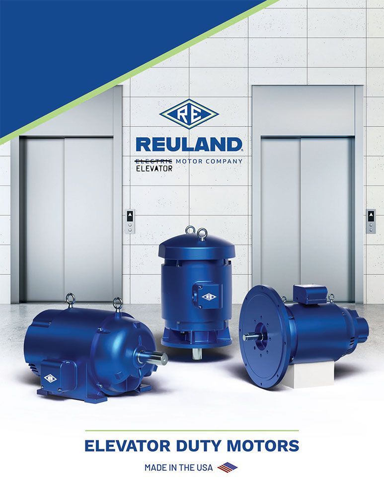 Reuland elevator motors in front of elevator doors