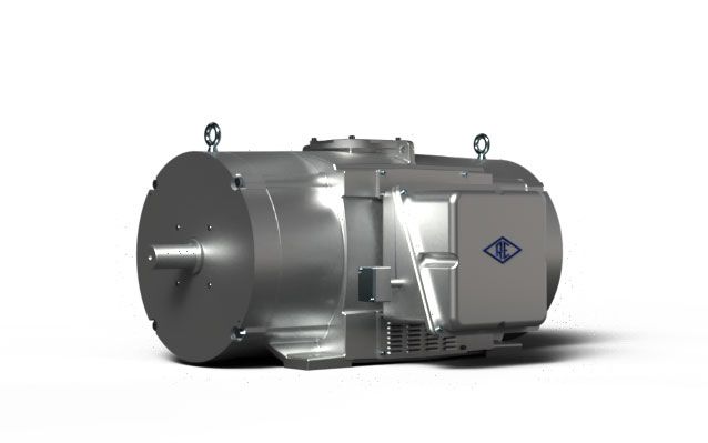 A stainless steel motor is sitting on a white surface.