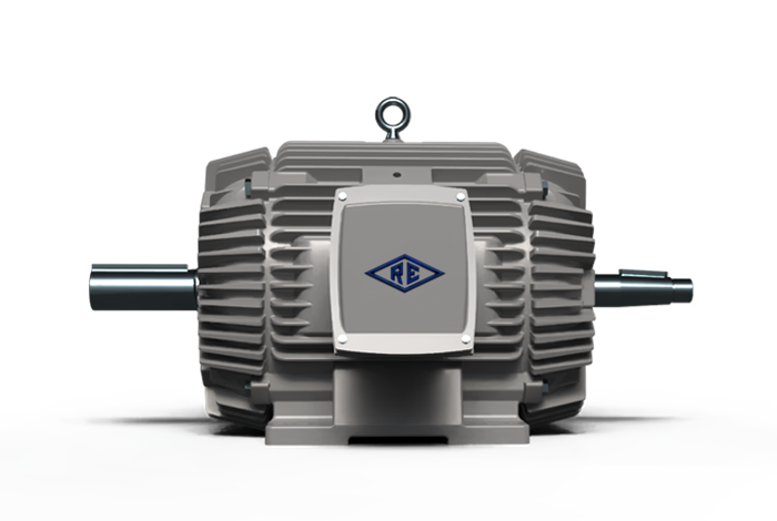 A gray motor with a blue logo on it is on a white background.