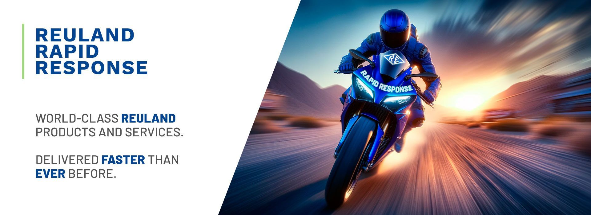 Blue motorcyclist speeds towards screen carrying electric motor